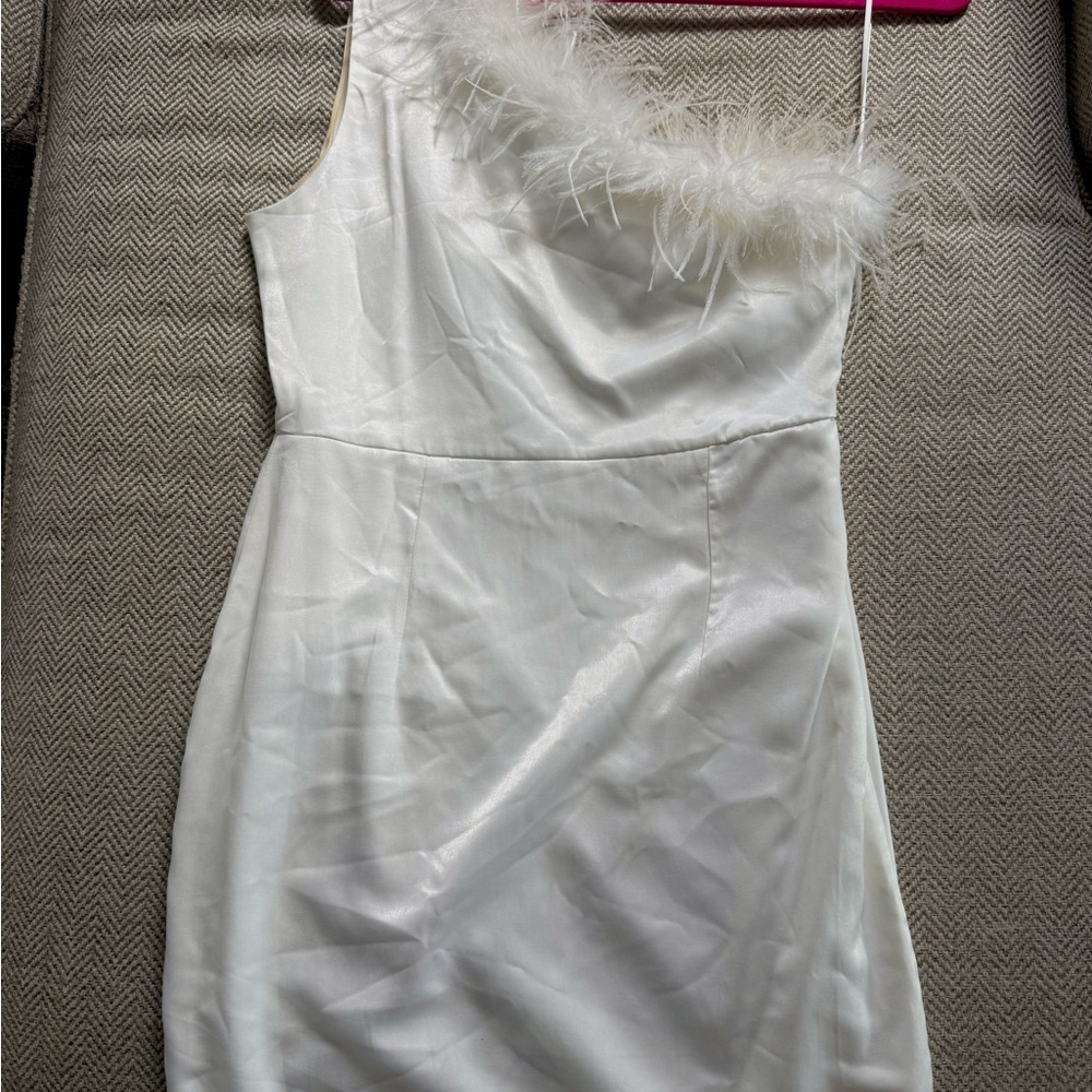 Altar'd State White Mini Dress with Feather Detail